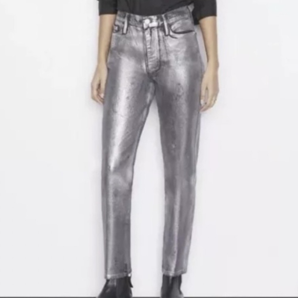 Frame  Denim size 31 high waist black silver coated jeans straight leg